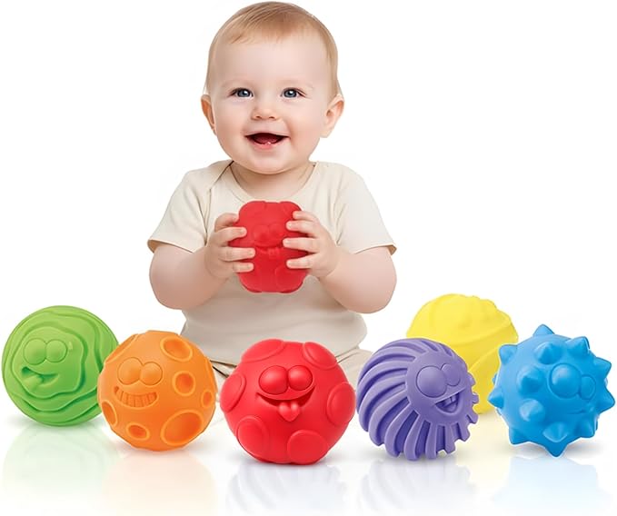 Baby Sensory Balls for 6-12 Months, 6PCS Textured Infant Toys, Soft Montessori Grasp Ball Set for Baby Development, Fine Motor Skills, Colorful Early Learning Gift