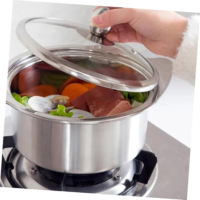 1pc Stainless Steel Hot Pot for Induction Cookers with Lid Food-grade Design for for Single Serving Silver