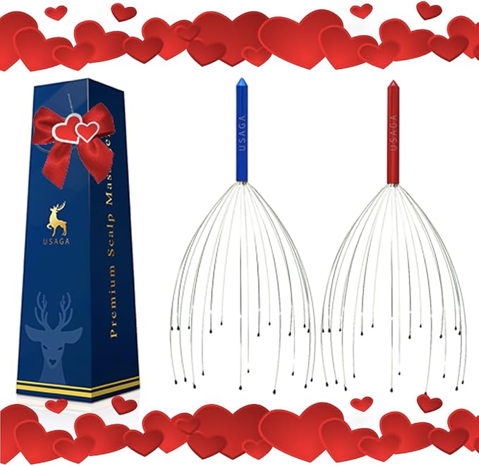 USAGA Head Massager Scalp Massager 20 Fingers Head Scratcher, Stocking Stuffers Gift for Scalp Body Relaxing (Red & Blue)
