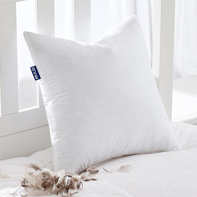 MIULEE Feather Euro Pillow Insert 30x30, Throw Pillow with Cotton Cover | Fluffy and Plump, Decorative Pillows for Sofa Bed Couch, Double-Layer Down-Proof Cotton Cover