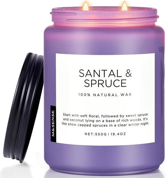 M&SENSE Santalwood Spruce Scented Candles for Home,19.4oz 110 Hour Slow Burning Aromatherapy Candle for Stress Relief Meditation Relaxing SPA Large Candle for Birthday Holiday Gifts