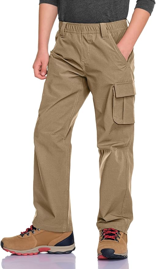 CQR Kids Boy’s Hiking Cargo Pants, Water Resistant UPF 50+ Quick Dry Youth Casual Outdoor Climbing Camping Trousers