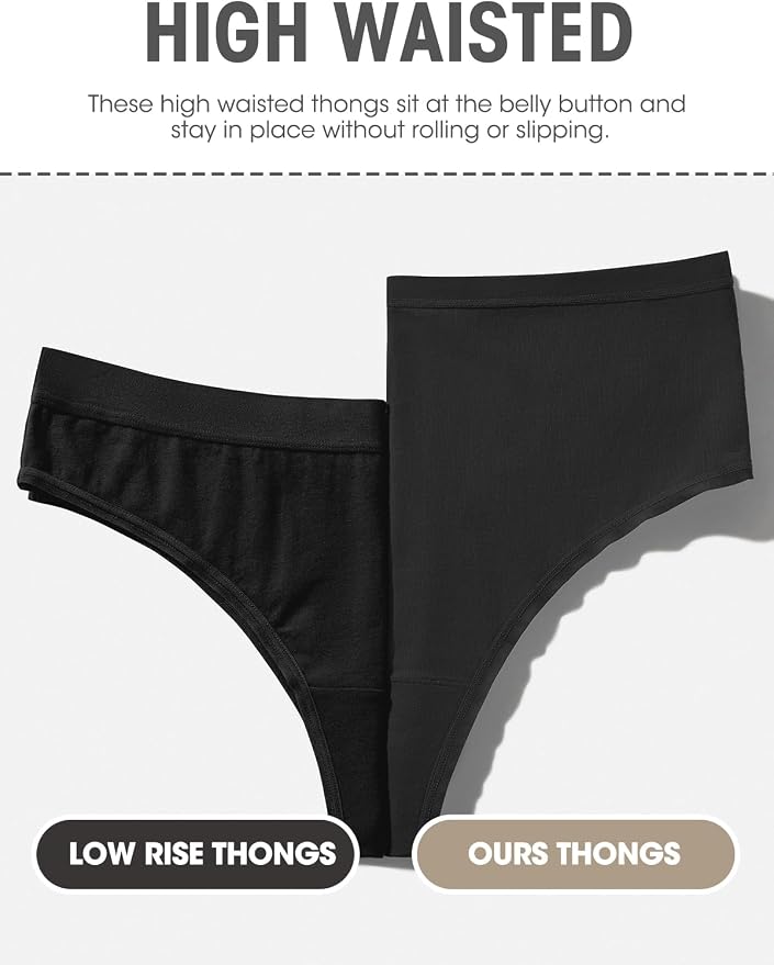sosusu Seamless Underwear for Women Cotton Thongs High Waisted Soft Breathable No Show Panties Invisible Stretch 6 Pack