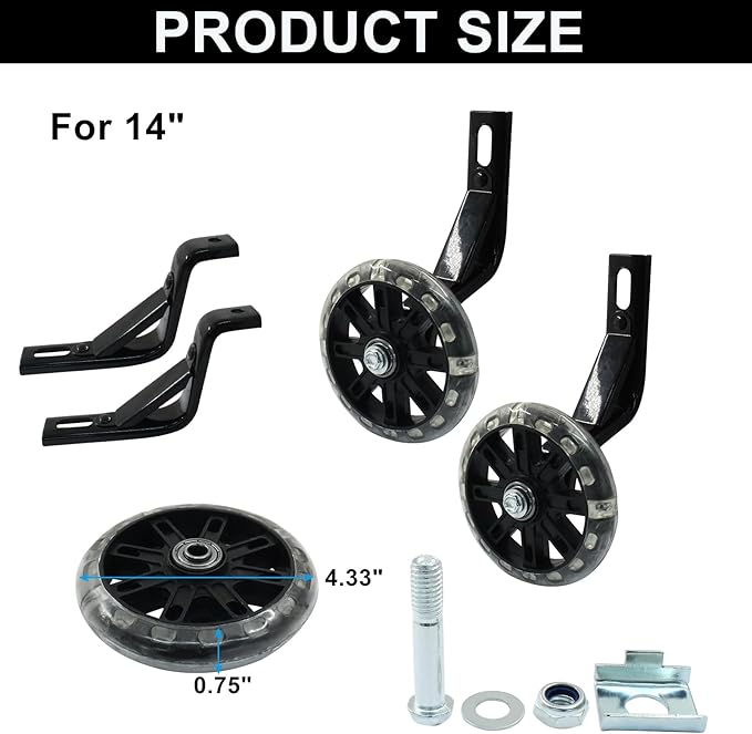 Murtenze 1 Pair of Children's Bicycle Auxiliary Wheel Bicycle Accessories, Flash Silent Training Wheels for 14" Training Wheels Kids Bike Wheel