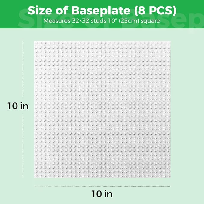 Classic Baseplates Building Plates for Building Bricks 100% Compatible with All Major Brands-Baseplate 10" x 10", White,Pack of 8