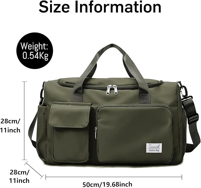 Suruid Travel Duffel Bag with Shoes Compartment Sports Gym Bag with Dry Wet Separated Pocket for Men and Women, Overnight Bag Weekender Bag Training Handbag Yoga Bag - Olive Green