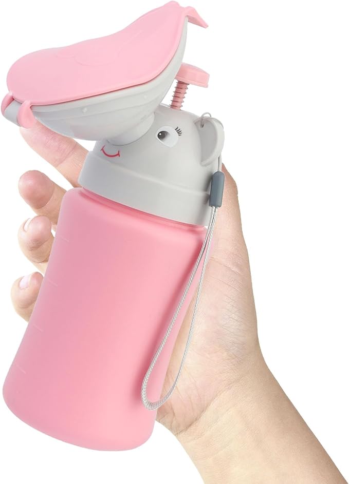 Toddmomy Portable Car Urinal for Girls Kids Travel Pee Bottle Leak-Proof Emergency Potty Training Tool 5.11X3.14X8.66In Cartoon Design