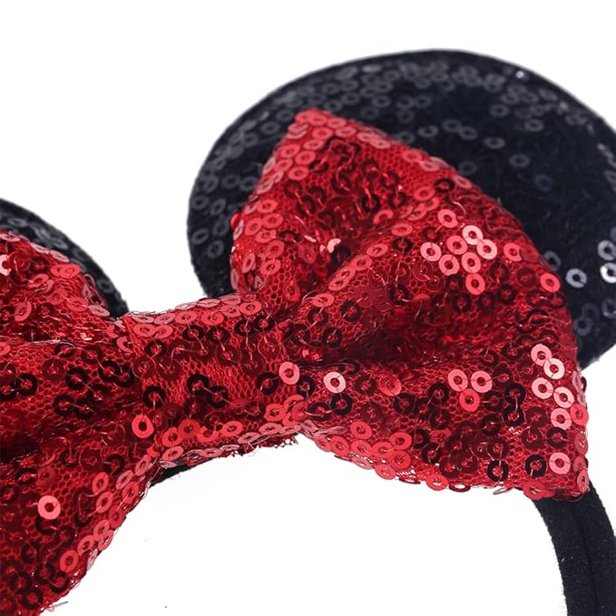 JIAHANG Mouse Ear Nylon Headband with Sequin Bow, Soft Elastic Hair Bow Hair Band, Party Headwear for Baby Newborn Infant Toddlers, kids, Gilrs Party Supplies