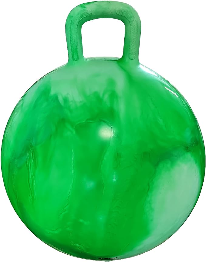 AppleRound Hippity Hoppity Hopball with Pump, Sit-on Bouncy Exercise Ball with Handle, 22 inch / 55 cm for Kids & Teens Ages 10-13, Cloud Colors (Green)