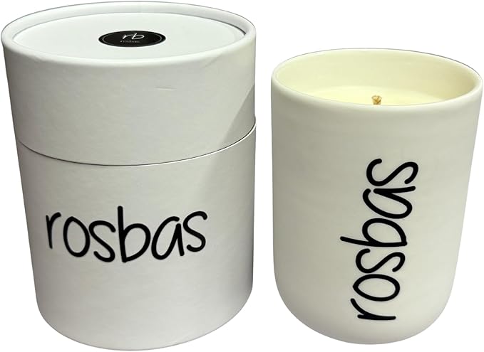 rosbas Black Raspberry Vanilla Soy Wax Candle - 8 oz in Ceramic Jar – Clean Burning, Long Lasting, Boxed, Home Fragrance, White, Made in USA