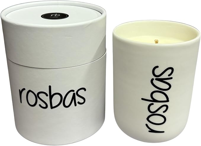 rosbas Vanilla Soy Wax Candle - 8 oz in Ceramic Jar – Clean Burning, Long Lasting, Boxed, Home Fragrance, White, Made in USA