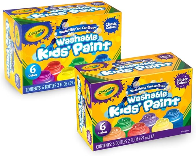Crayola Washable Kids Paint Set (12ct), Classic and Glitter Paint for Kids, Essential Arts & Crafts Supplies, Toddler Painting Kit, Teacher Classroom Must Have [Amazon Exclusive]