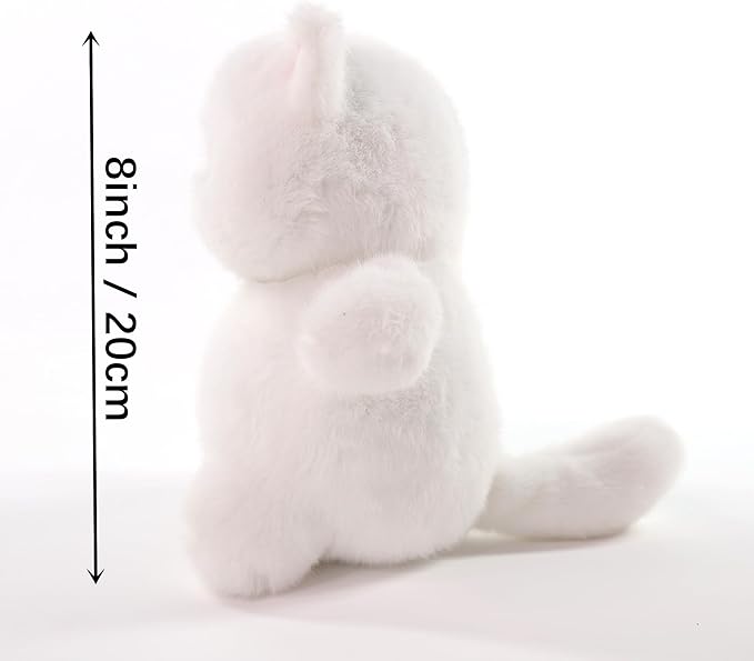 Sew Butiful 8" White Plush Cat Stuffed Animals, Cute Plushie for Animal Themed Parties Teacher Student Award, Birthday Gifts for Baby, Boy, Girls, Great for Nursery, Room Decor, Bed