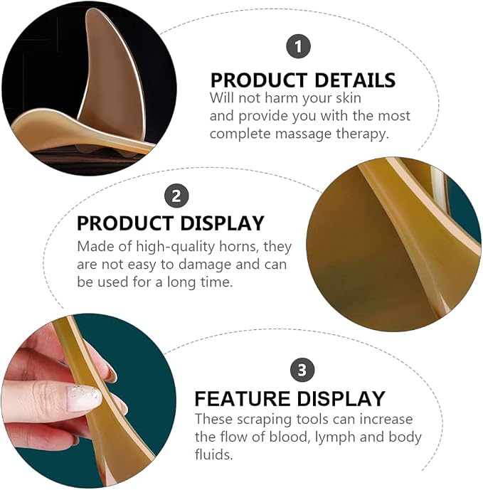 2Pcs GuaSha Scraping Massage Tool Buffalo Horn Guasha Board Massager Roller Scrapping Plate Chinese Acupuncture Roller Stick Trigger Point Treatment