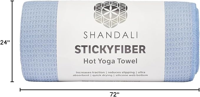 Shandali Hot Yoga Towel - Mat-Sized, Microfiber, Super Absorbent, Anti-Slip, Injury Free, 24" x 72" - Best Bikram Yoga Towel - Exercise, Fitness, Pilates Gear