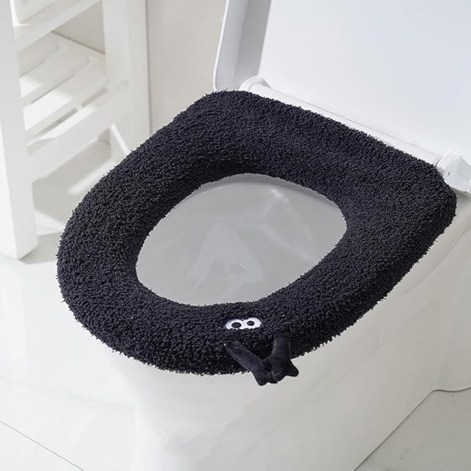 Soft Toilet Seat Washable And Comfortable Plush Toilet Seat Cover Pads, Reusable Thicker Warmer Cover Pads With Handle (Black)