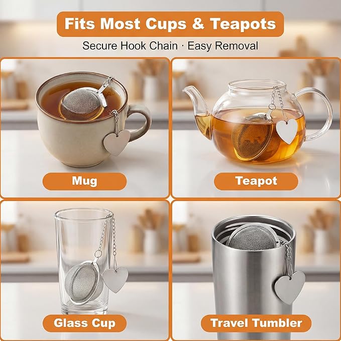 2 Pack Tea Infuser for Loose Leaf-Tea, Stainless-Steel Loose-Leaf Tea Steeper with Tea-Scoop Clip, Tea-Strainer Ball, Extra Fine Mesh, Rustproof, Easy to Clean