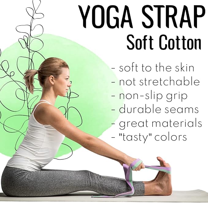 TECEUM Yoga Strap & Mat Strap – 2 IN 1 – Cotton – 6 ft 8 ft 10 ft (30+ colors) – Adjustable Non-Slip Belt for Yoga, Pilates, Stretching, Physical Therapy, Fitness & Home Workout – For Carrying Mats