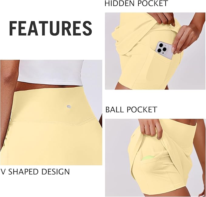 PINSPARK 14" Womens Tennis Skirt High Waisted Golf Skort with 2 Pockets | Built-in Shorts, A Line, Tummy Control, Stretchy, Casual, Mini, Workout, Pickleball, Running, Skort for Woman