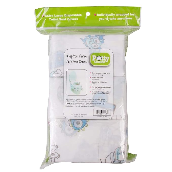 Potty Shields Toilet Seat Covers Disposable (20 Pack) - XL Waterproof Toilet Cover for Toddlers, Kids & Adults - Portable & Individually Wrapped for Travel, Potty Training, Vacations, Public Restrooms
