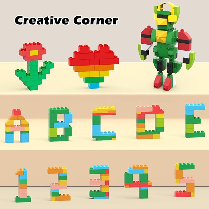 209-Piece Large Building Blocks for Kids Ages 3+, STEM Learning Toys with Movable Robot (Over 20cm Tall) – Ideal Christmas/Birthday Gifts for Toddlers, Boys & Girls (Robot-Themed)