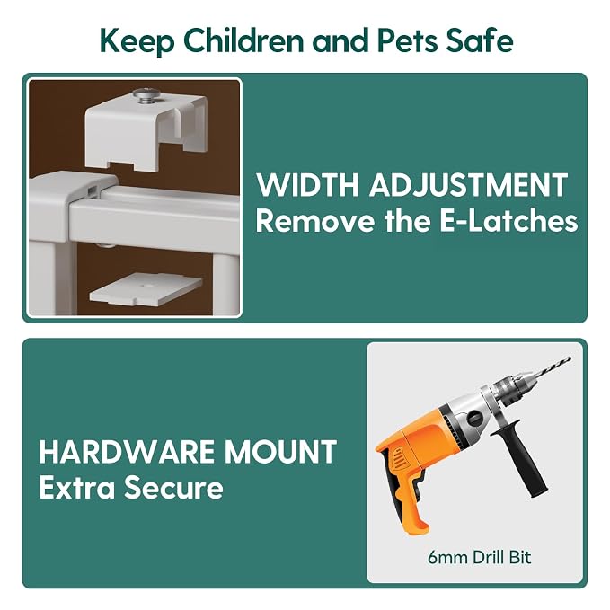 Babelio 31.5-55" No Bottom Bar Baby Gate Extra Wide, 2-in-1 Auto Close Dog Gate for The House, Stairs and Doorways, with Large Walk Thru Door, White