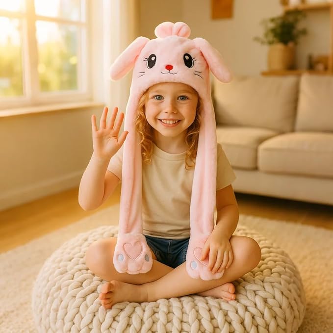 Animal Hat with Ears Moving Jumping Pop Up Beating Hat Plush Holiday Cosplay Dress Up Funny Gift for Kids