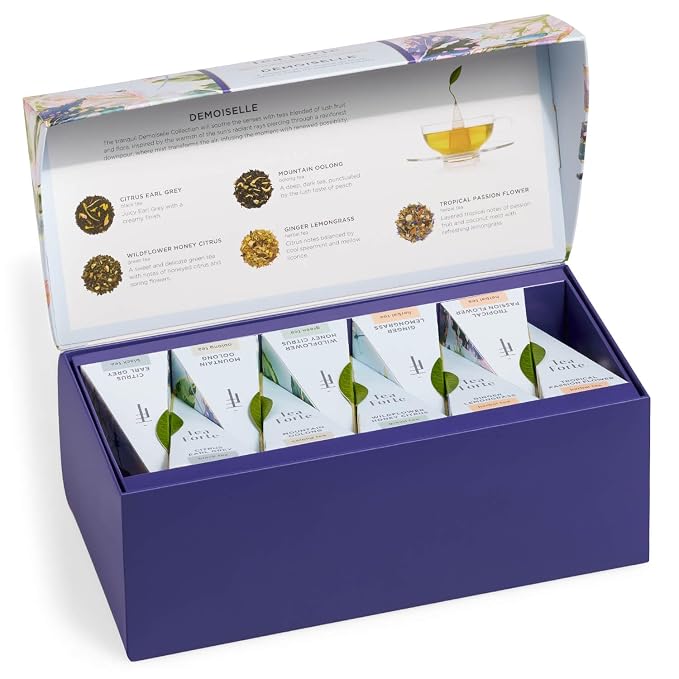 Tea Forte Premium Presentation Box Gift Set Sampler, 20 Count, Assorted Blends Individually Wrapped Handcrafted Pyramid Infuser Bags, Demoiselle Tea