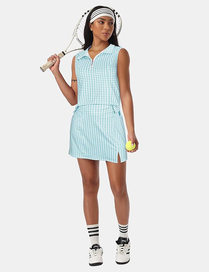 Koscacy Women's Tennis Skort Set Zip Up Tank Top 2 Piece Summer Outfit
