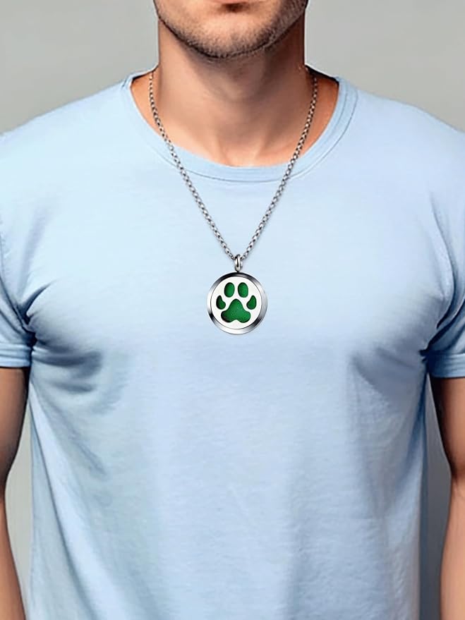 Dog Paw Essential Oil Diffuser Necklace - Aromatherapy Charm Locket Stainless Steel Chain Diffuser Pendant Jewelry for Women Men Teen Birthday Christmas