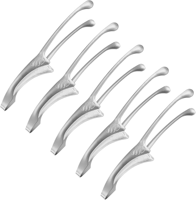 M METERXITY 5 Pcs Korean and Japanese BBQ Tongs 10 Inch Barbecue Tongs 304 Stainless Steel Kitchen Self-Standing Grill Non-Slip for Grill/Salad/Camping/Cooking [Silver]