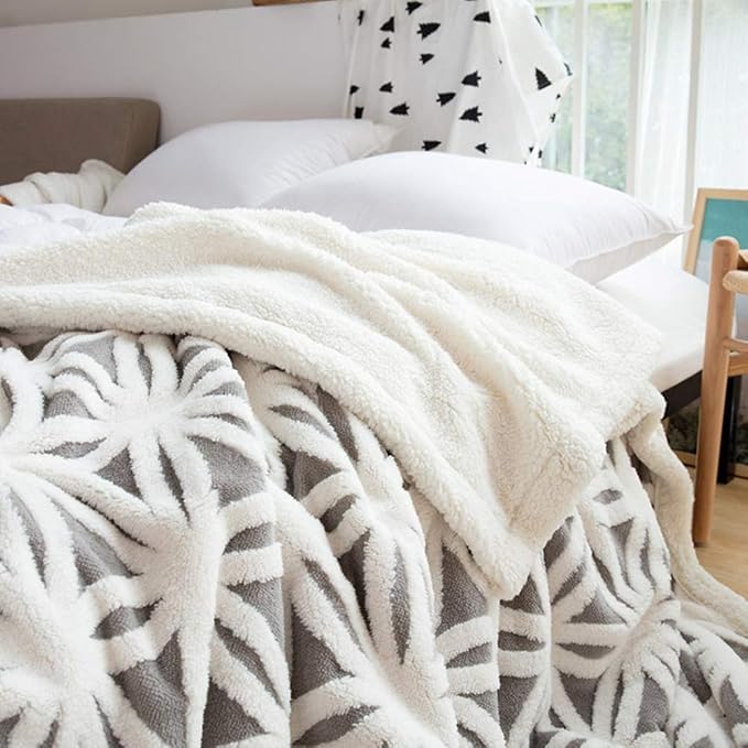 LOMAO Sherpa Fleece Blanket Gifts for Mom Dad Cozy Soft Throw Blanket for Women Men Birthday Gifts Dual Sided Couch Sofa Bed Blanket (Grey, 90''x110'')