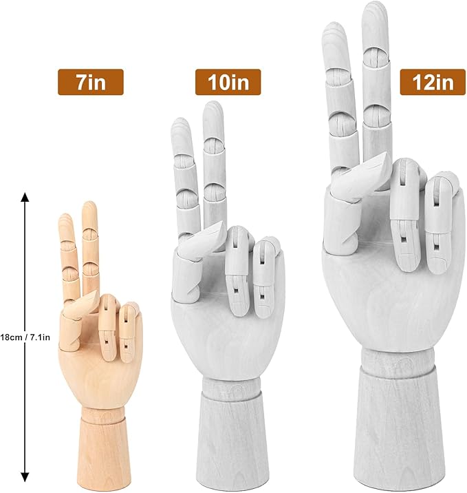 IHDYPPEW 4 Pack 7 Inch Wooden Hand Model, Flexible Left and Right Wood Art Mannequin Wooden Artist Hand Model, Wooden Manikin Hand for Sketching, Painting, Sample Display and Home Decor