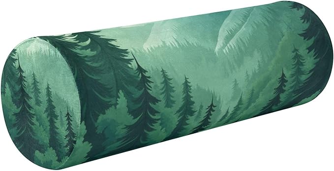 Mountain Forest Trees Green 02 Neck Roll Pillow Bolster Round Health Memory Foam Long Cervical Cylinder Pillows with Removable Washable Cover for Body Bed Legs Back Yoga