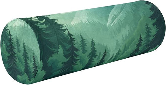 Mountain Forest Trees Green 02 Neck Roll Pillow Bolster Round Health Memory Foam Long Cervical Cylinder Pillows with Removable Washable Cover for Body Bed Legs Back Yoga