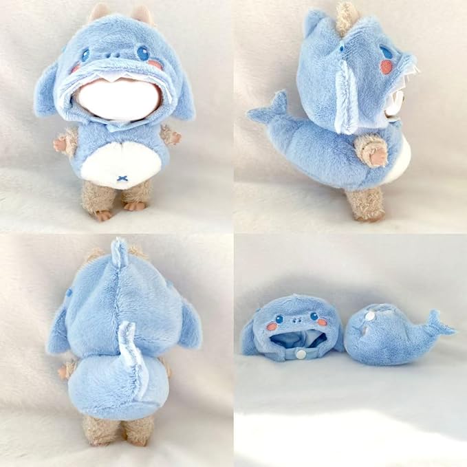 17cm Doll Rabbit Bunny Clothes, Autumn Spring Winter Thick Warm Suit, Super Funny Cute Cosplay Cos Costume Bee Shark Shrimp Dinosaur Suit Outfit for Dress Up -Blue Shark