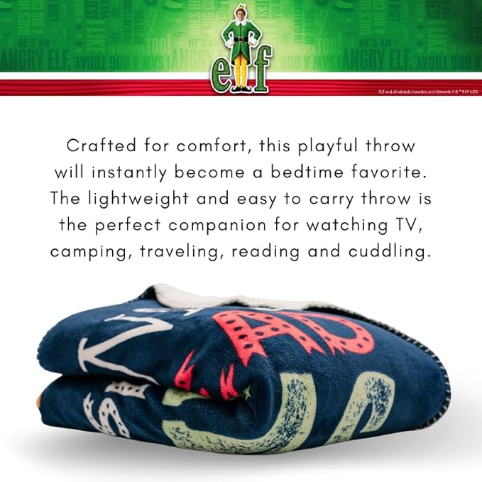 Elf The Movie Holiday Christmas Bedding Soft Plush Sherpa Blanket Throw, 46 in x 60 in, (Officially Licensed Product) by Franco