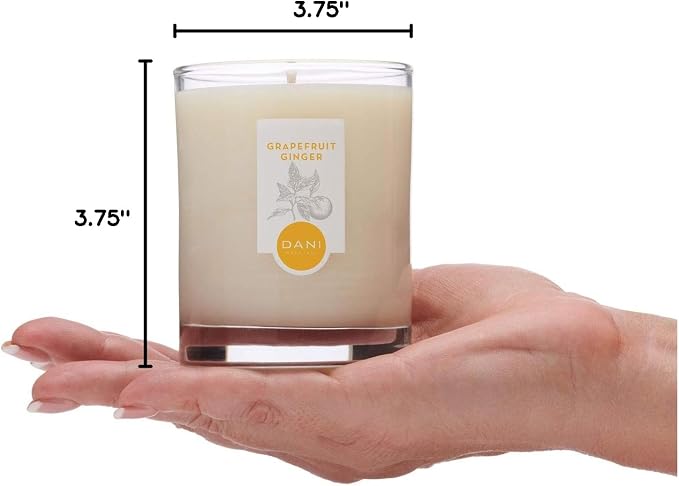 DANI Naturals Grapefruit Ginger 100% Soy Wax Candle, Non-Toxic, 7.5oz | Vegan,soy wax candle,Clean-burning with organic cotton wick,Energizing grapefruit ginger scent,Made in USA