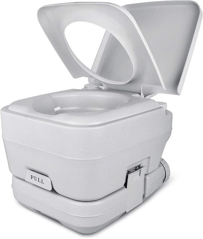 YITAHOME Portable Toilet 2.6 Gallon Camping RV Potty, Double Water Outlet, Press Flush Pump, for Travel, Boating, Hiking, Trips,Gray