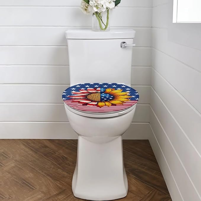 American Flag Toilet Seat Cover with Elastic Band 4th of July Decorations Purple US 250 Years Toilet Seat Dust Cover Soft Bathroom Replacement Easy to Clean