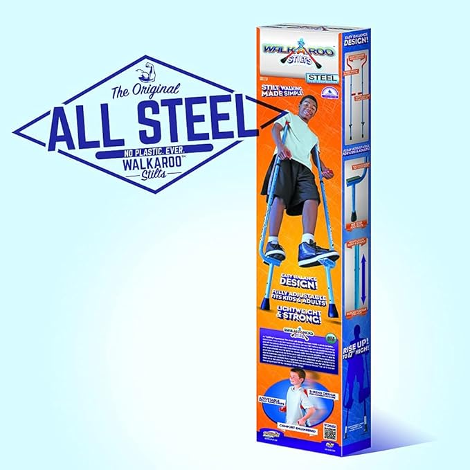 Geospace Adjustable Walkaroo Steel Stilts for Kids - Indoor/Outdoor Play, Exercise, Steel Stilts for Adults- Up to 220 lbs, Height Adjustable Walking Stilts, Kids Stilts -White