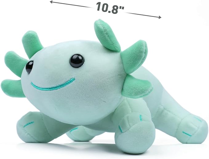 Axolotl Plush Toy, 10.8” Soft Cute Axolotl Stuffed Cotton Plush Pillow Kawaii Salamander Animal for Boys Girls Kids Gift (Green)