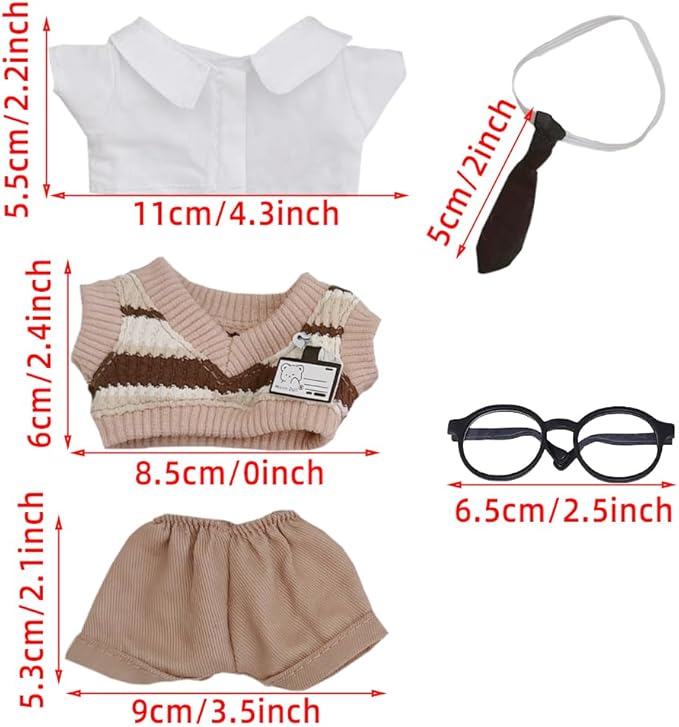 niannyyhouse 10cm-15cm Plush Doll Clothes Uniform Set Compatible with 17cm Labubu Doll (Blue)
