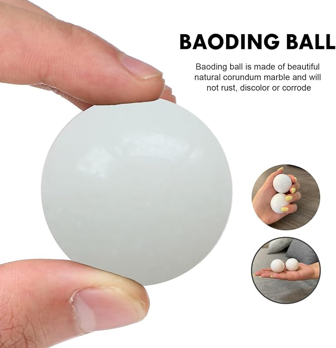 Natural Marble Baoding Chinese Meditation Balls, Stress Relief Hand Exercise Therapy Set with a Retro Style Tassel Boxes for Gift, 2-Piece Set,White Medium-1.57"