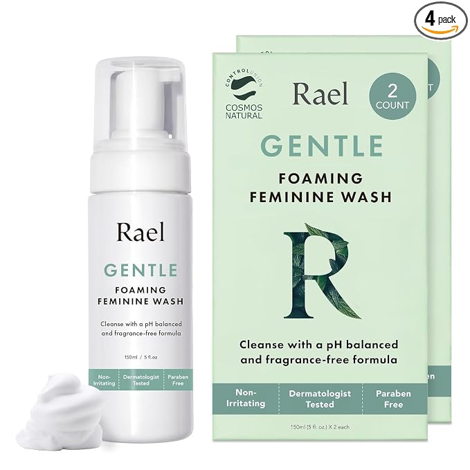 Rael Gentle Feminine Wash, Foaming Cleanser for Intimate Care (5 oz, 4 Pk) | Coco-Betaine and p-Anisic Acid, Foaming Intimate Wash, Daily pH Balanced Care for Women, Fragrance Free