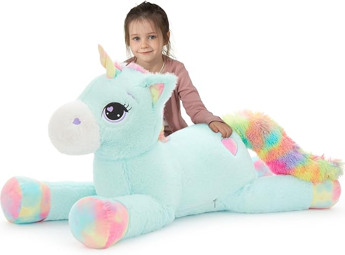 Tezituor 43in Giant Unicorn Plush Toys,Big Blue Unicorn Stuffed Animals,Lovely Birthday Decorations for Children,Great Unicorns Gifts for Girls
