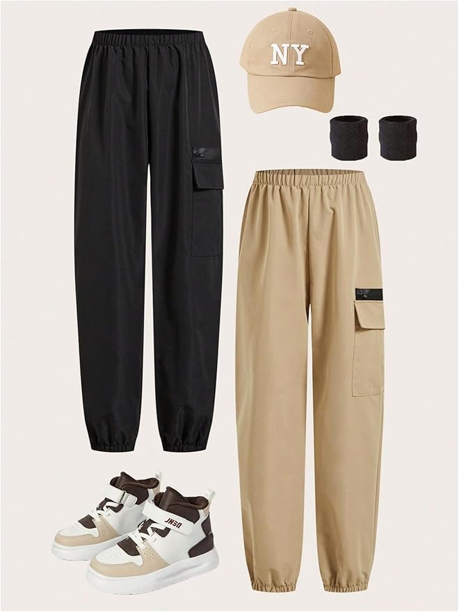 GORGLITTER Boy's Cargo Pants Casual 2 Piece Elastic Waist Hiking Going Out Khaki Pants Joggers with Pockets Clothes