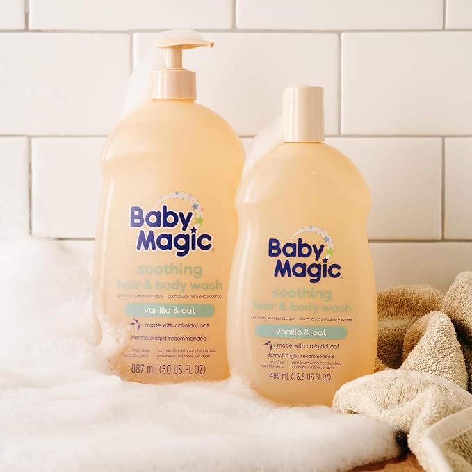 Baby Magic Soothing Hair & Body Wash, Vanilla & Oat, Soothes and Cleanses, Specially Formulated for Baby's Delicate Skin, Tear Free, Hypoallergenic, Dermatologist Recommended, 30 Fl Oz