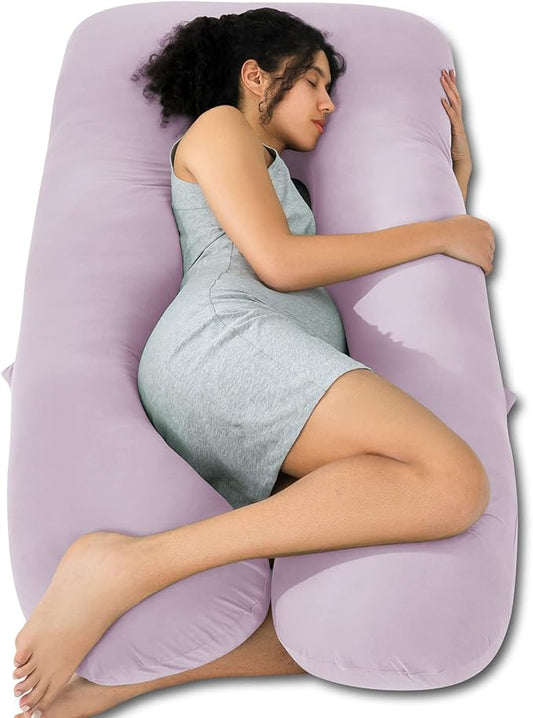 QUEEN ROSE Cooling Pregnancy Pillows, U Shaped Full Body Maternity Pillow for Pregnant Support, Rayon Derived from Bamboo, Buttery Soft, Super Breathable for Hot Sleeper, Purple