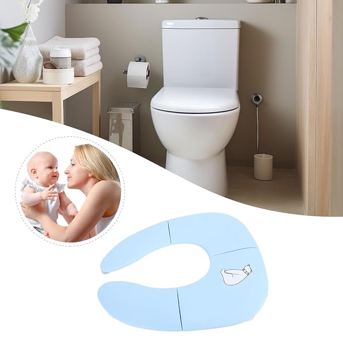 Foldable Travel Potty Seat for Toddler Portable Slip Suction Cup Toilet Training Baby Folding Potty Seat (Blue)